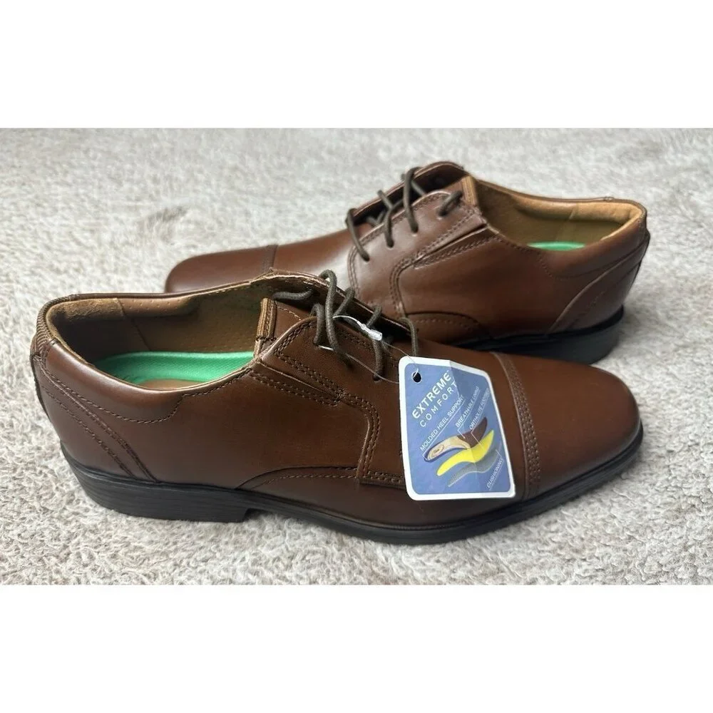 Clarks Cap Toe Oxford Lite Brown Leather Dress Shoes Men’s Size 9 M